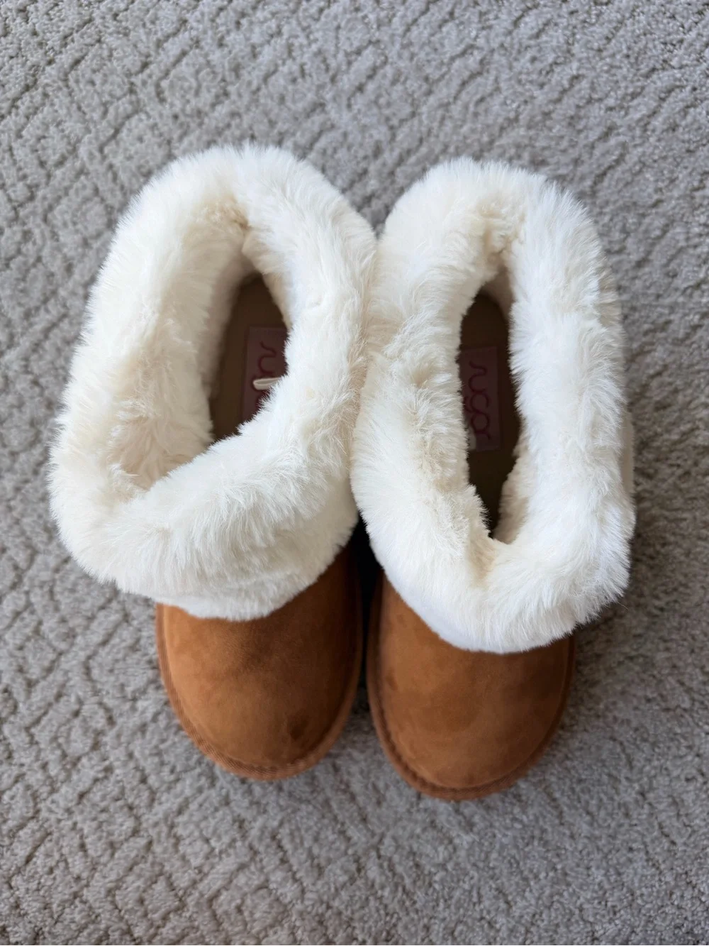 Sugar Kids Tan & Cream faux fur ankle light up boots Size 3